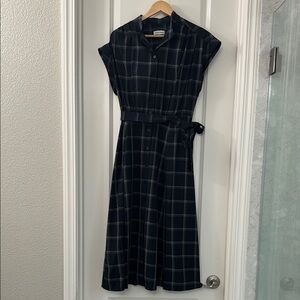 NWOT Calvin Klein Navy Plaid Midi Dress